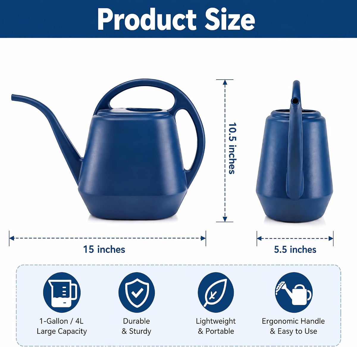 Fasmov Plastic Watering Can, Blue, 1-Gallon