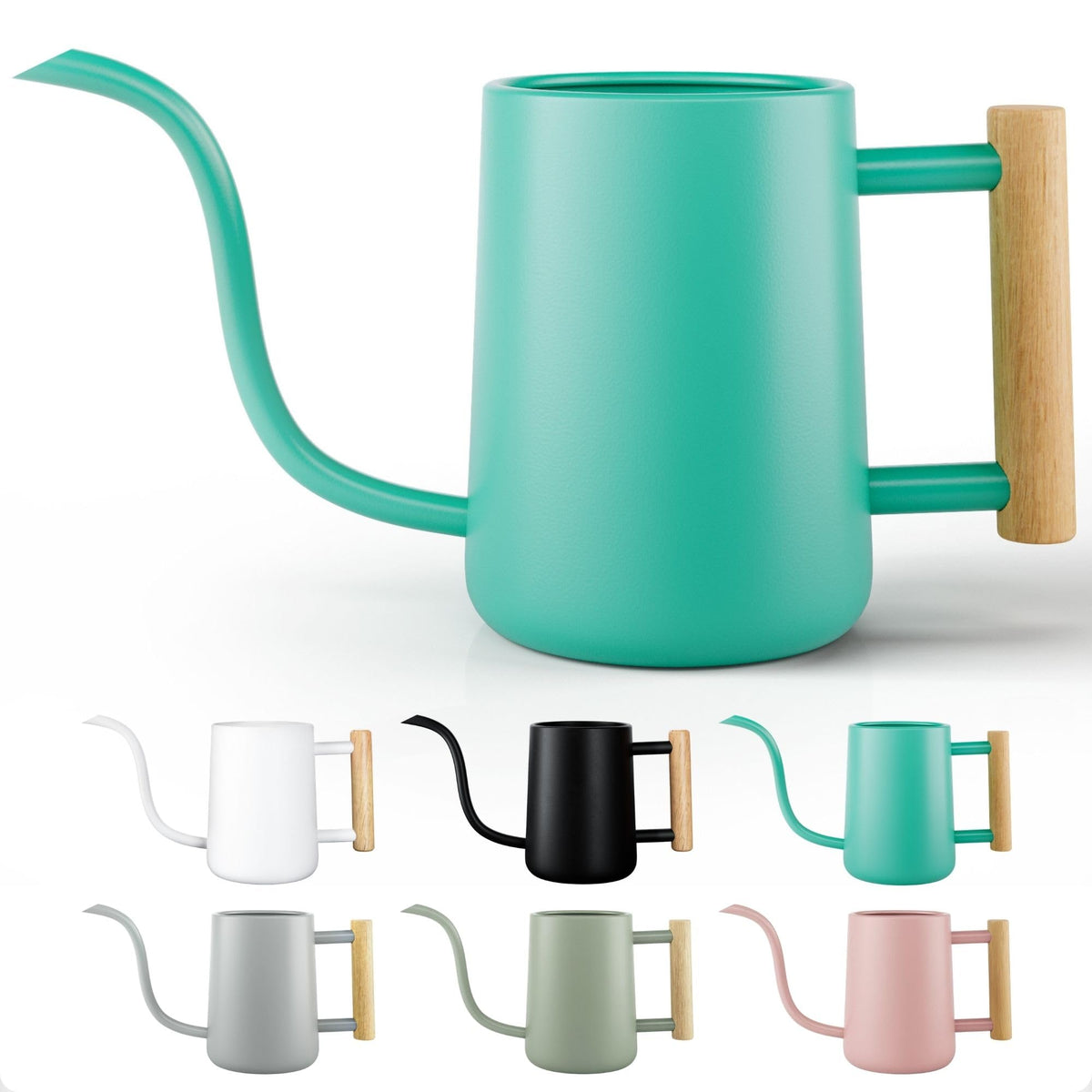 Metal Small Indoor Watering Can with Long Spout & Real Wood Handle, 35oz