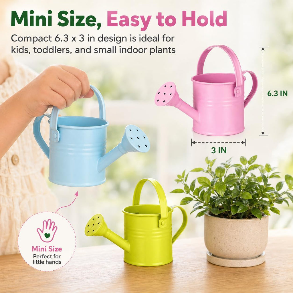 DECHOUS 5 Pack Small Metal Watering Cans for Kids 6.3 x 3 Inch