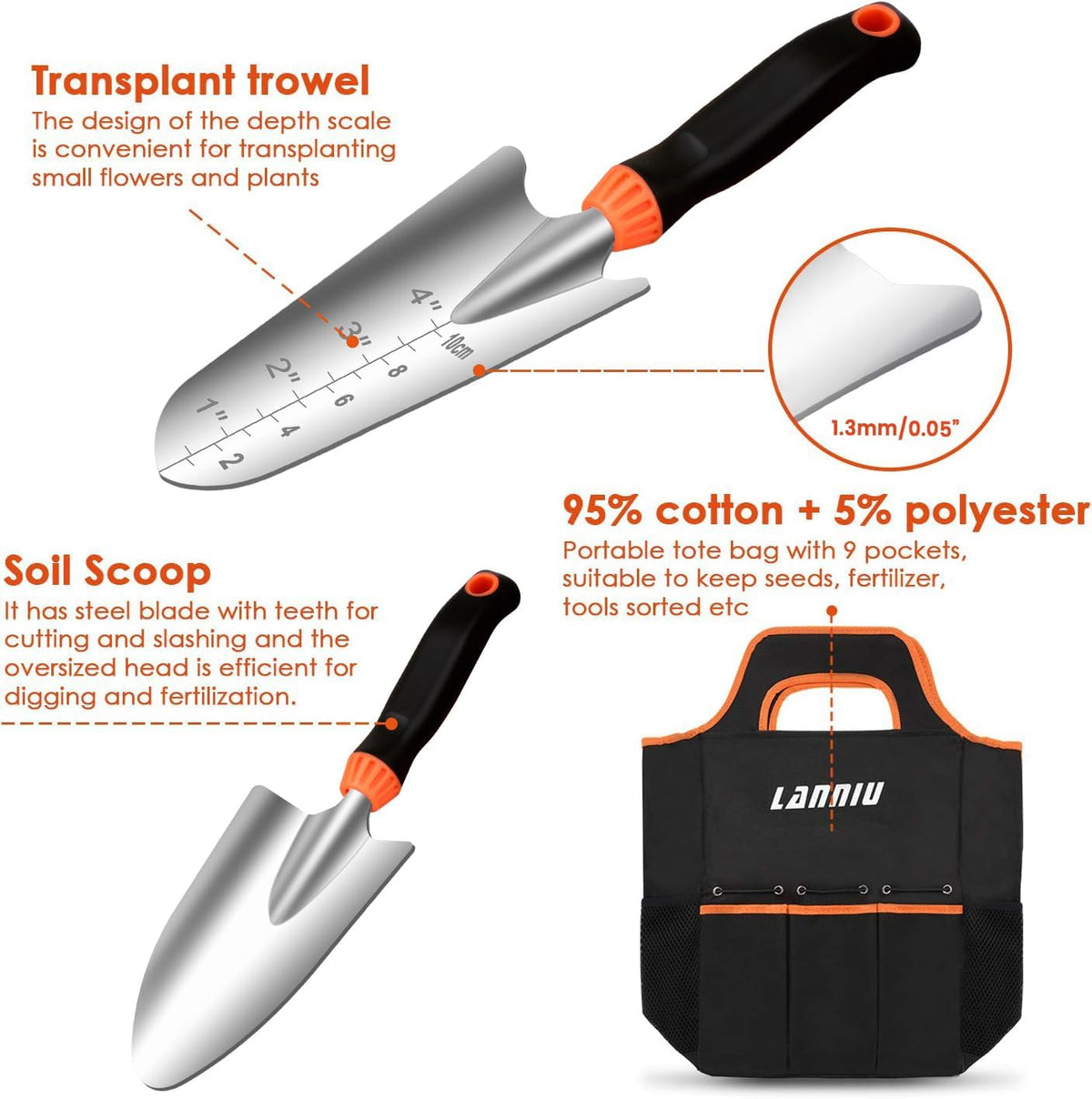 9 Piece Garden Tool Set, Heavy Duty Gardening Hand Tools Kit