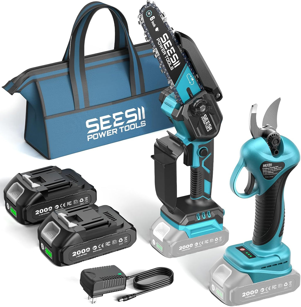 SEESII 2-in-1 Mini Chainsaw & Pruning Shears Combo, Brushless Motor