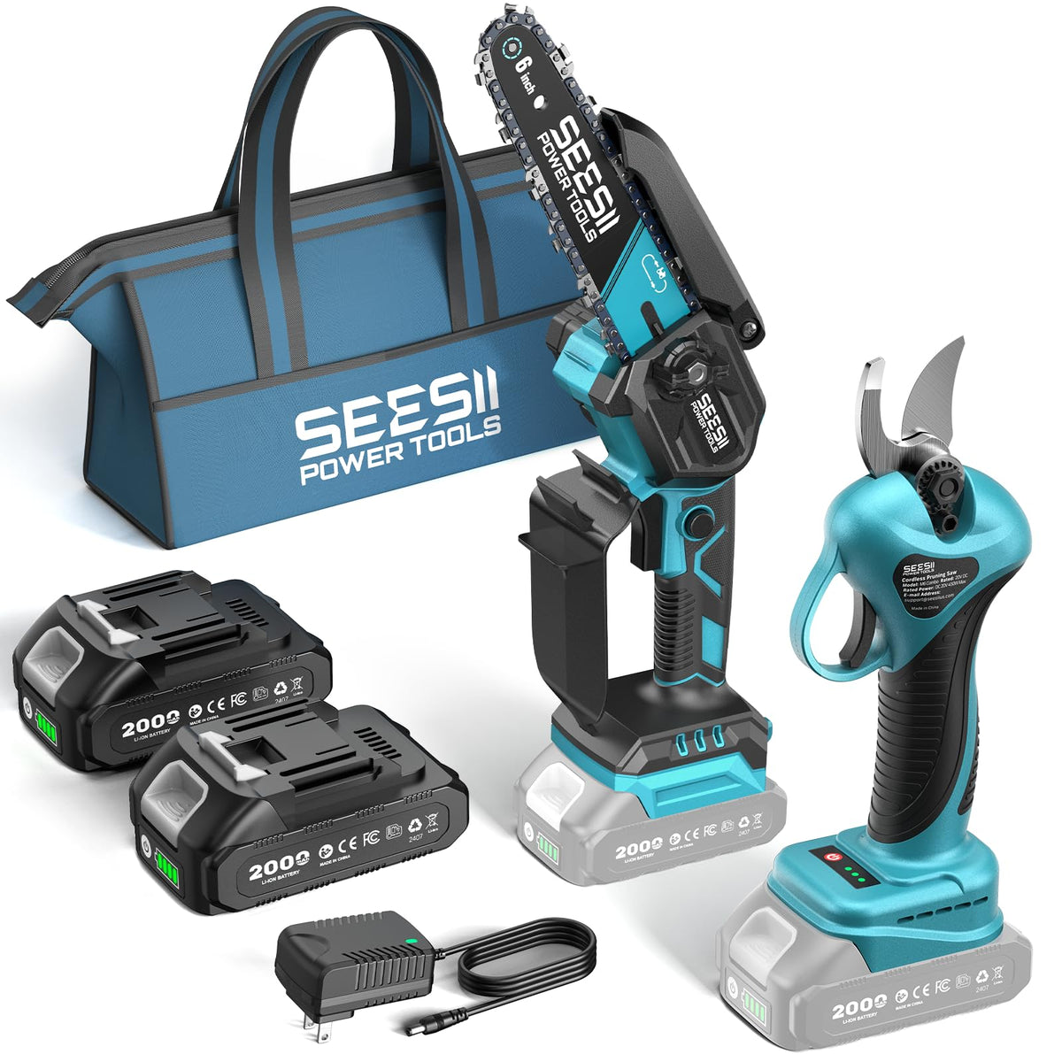 SEESII 2-in-1 Mini Chainsaw & Pruning Shears Combo, Brushless Motor