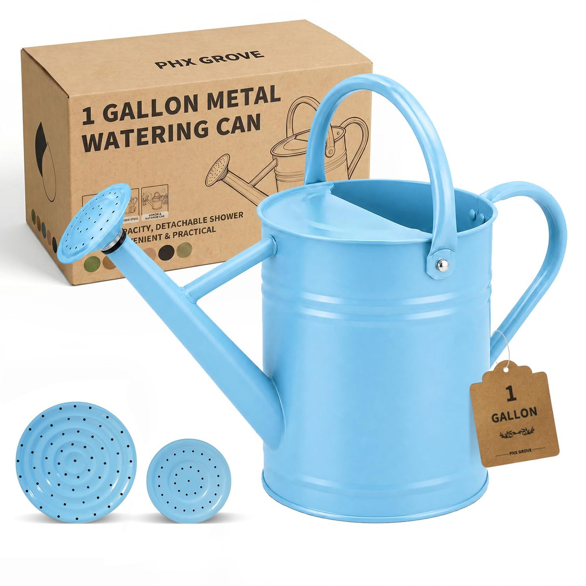 1 Gallon Metal Watering Can for Indoor Outdoor Plants, Cream Green