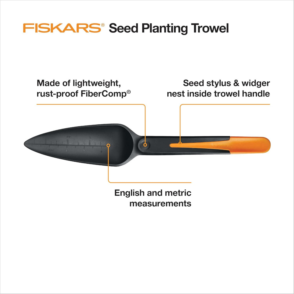 Fiskars 4-in-1 Seed Planting Garden Trowel and Seed Sower Tool