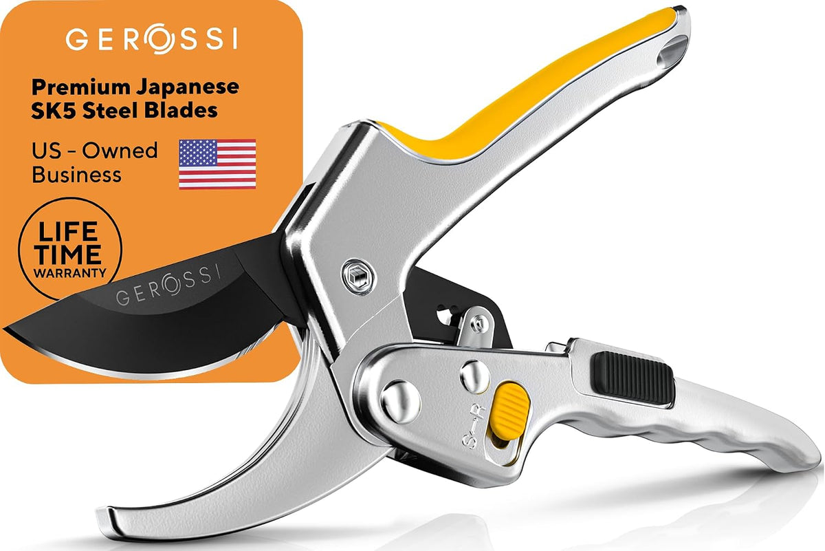 Gerossi Ratchet Pruning Shears Heavy Duty, Hand Pruners for Gardening