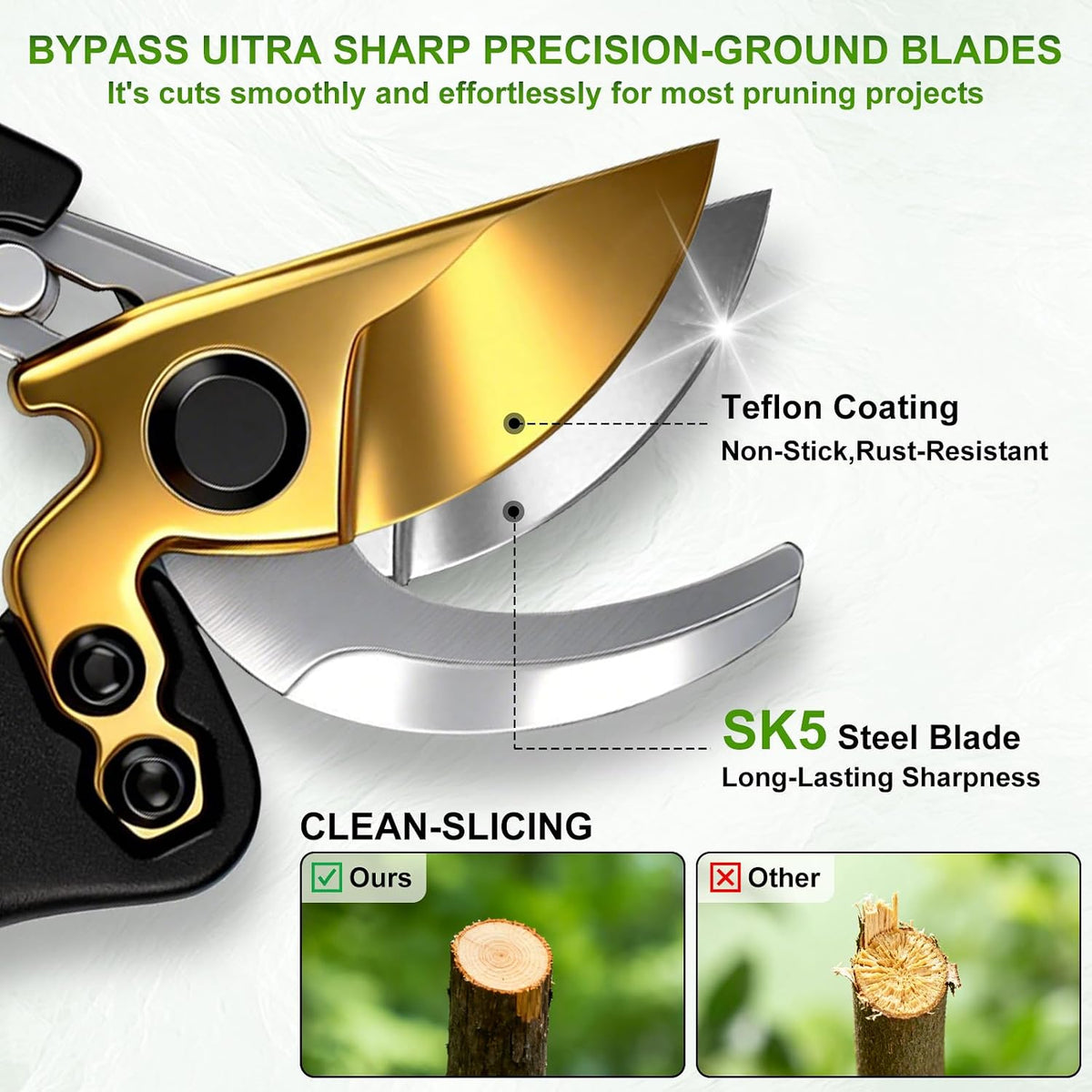8" SK5 Bypass Pruning Shears, Hand Pruners and Garden Clippers