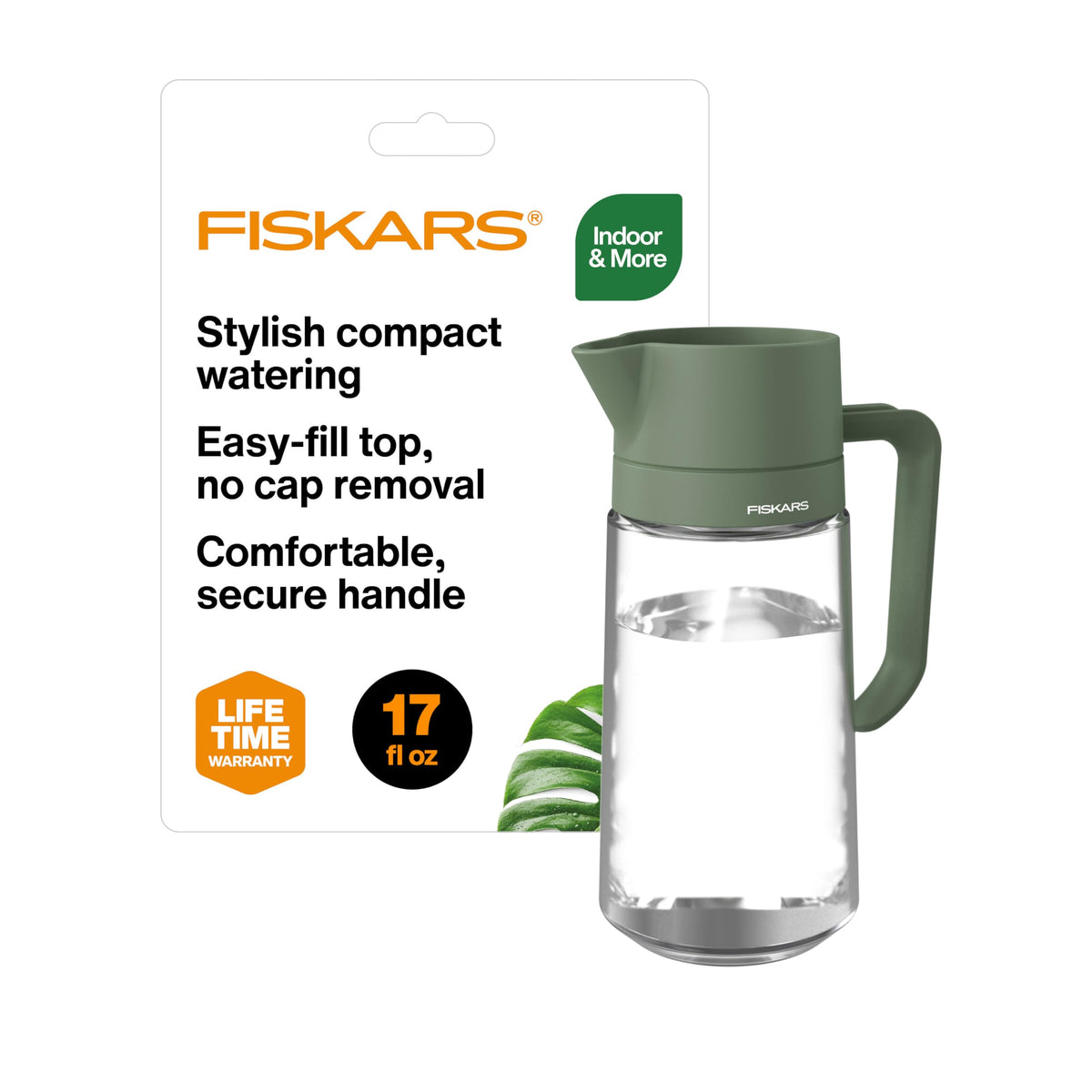 Fiskars 40oz Indoor Watering Can, Long Reach Spout, Anti-Drip Nozzle