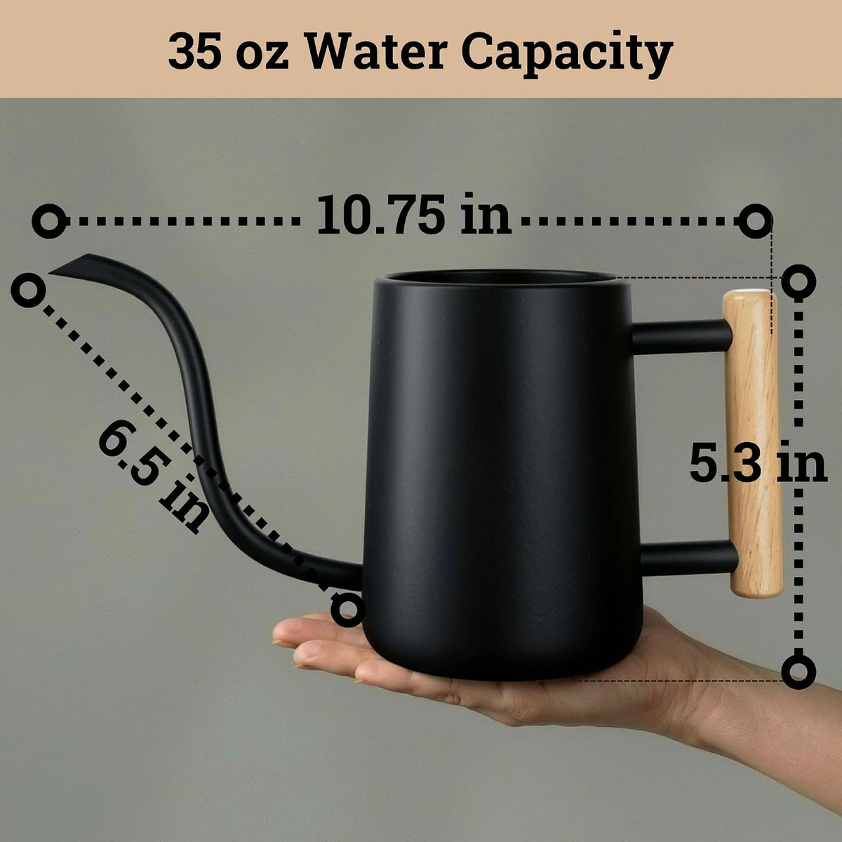 Metal Small Indoor Watering Can with Long Spout & Real Wood Handle, 35oz