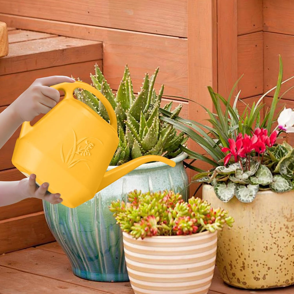 Hand Plastic Watering Can - for Indoor and Outdoor Home Garden Plants - with Long Spout - Orange - 1/2 Gallon
