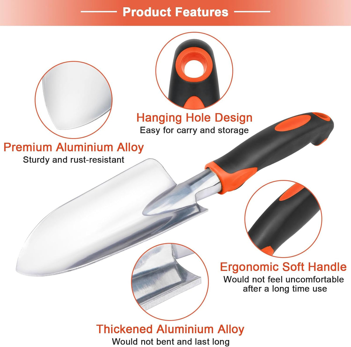 Garden Tool Set, 2 Pack Heavy Duty Gardening Tools Set Include Garden Shovel and Hand Rake Claw Tool with Ergonomic Handle, Small Gardening Hand Tools for Digging Weeding Planting Transplanting