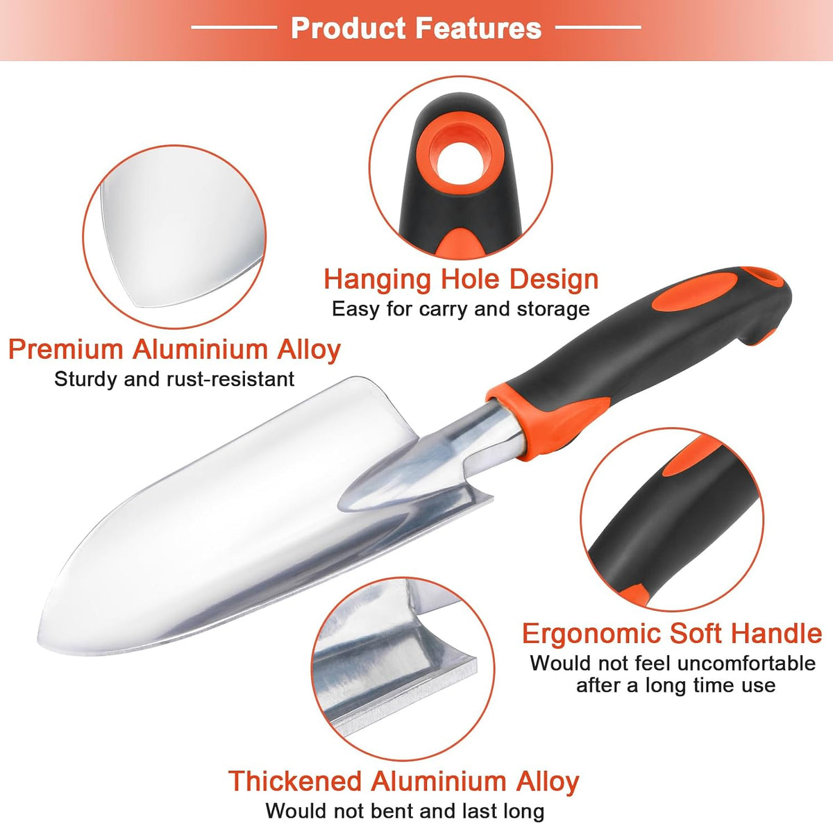 Garden Shovel Trowel Garden Tool Set, 2 Pack Heavy Duty Gardening Tools Set Include Wide Garden Trowel, Hand Shovel with Measurement Mark, Small Shovels for Gardening Digging Planting Transplanting