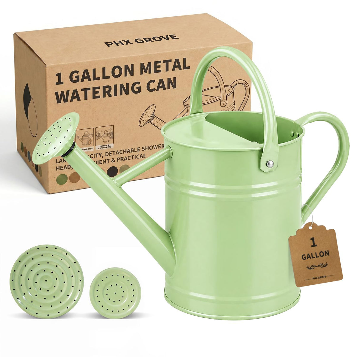 1 Gallon Metal Watering Can for Indoor Outdoor Plants, Cream Green