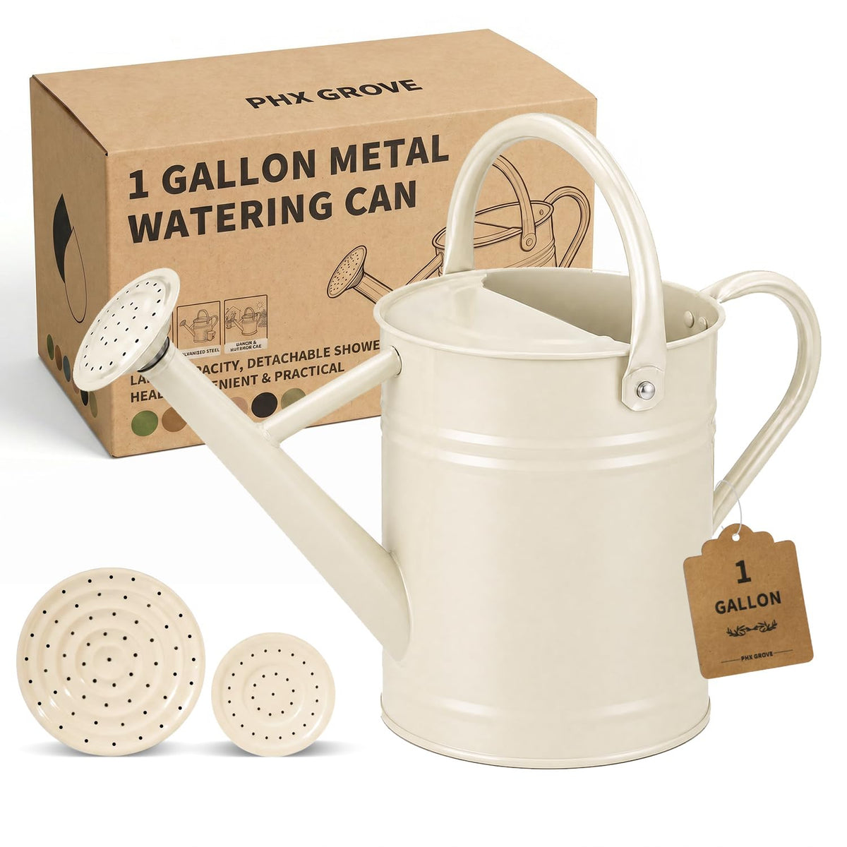 1 Gallon Metal Watering Can for Indoor Outdoor Plants, Cream Green