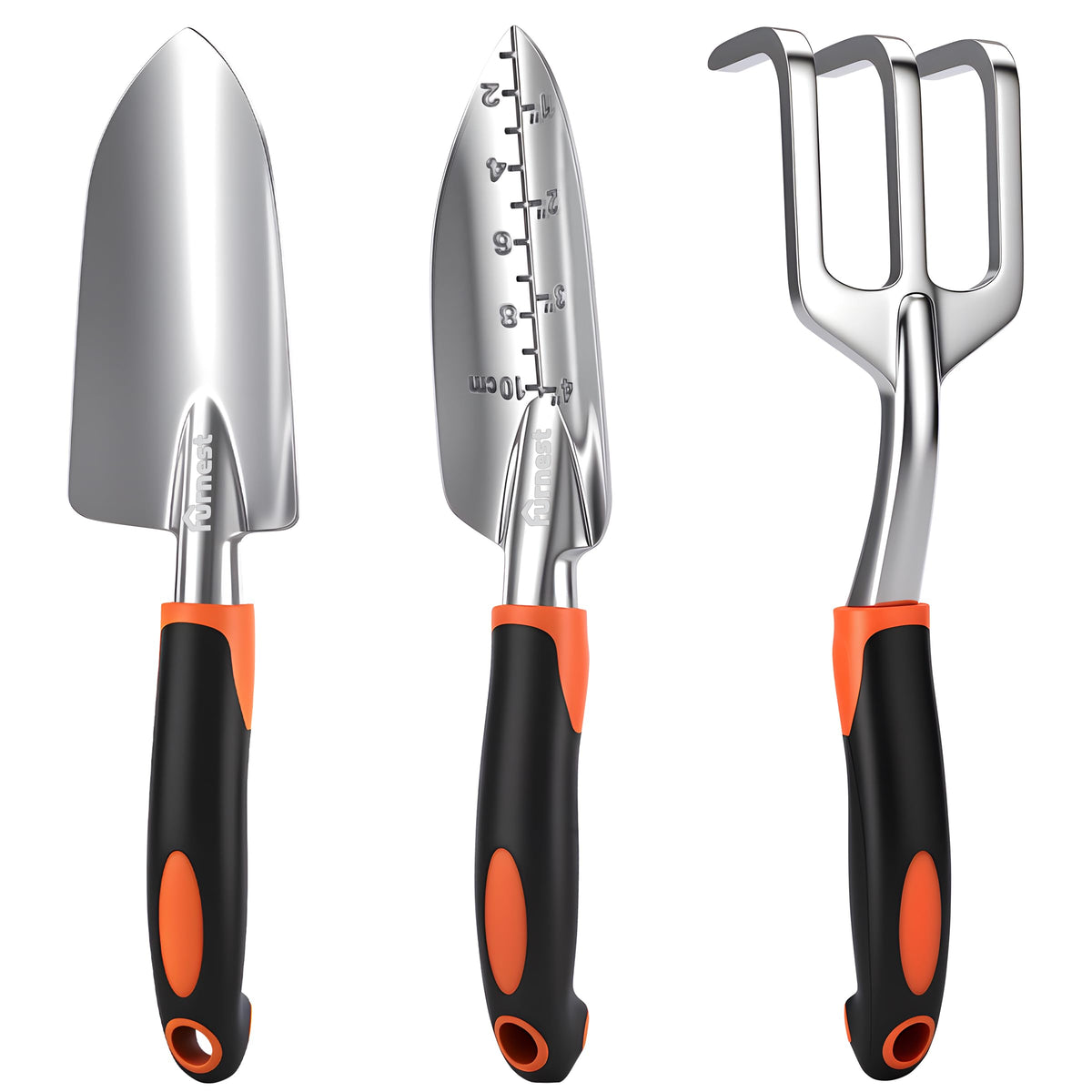 Garden Tool Set, 3 Pack Aluminum Heavy Gardening Kit Including Hand Shovel, Transplant Shovel and Hand Rake for Planting, Digging, Weeding