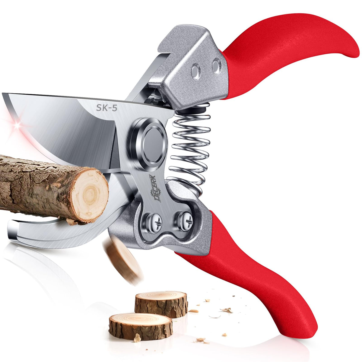 DECERK® 8.5" Premium Bypass Pruning Shears, Wood-Grain Garden Clippers