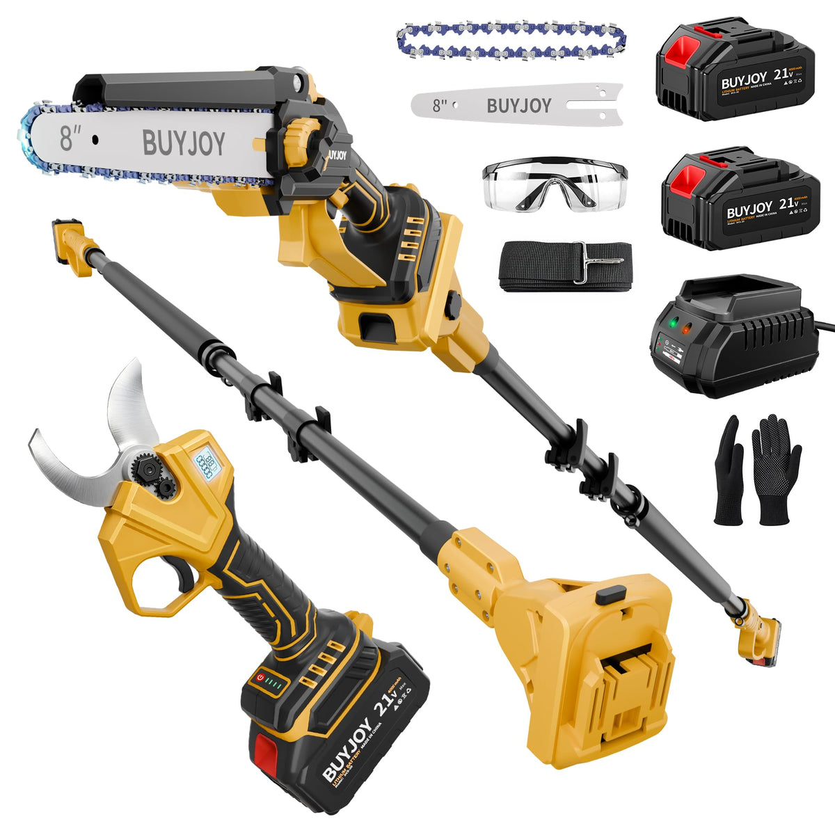 BUYJOY 4-in-1 Electric Pruning Shears & 6 Inch Pole Saw Combo