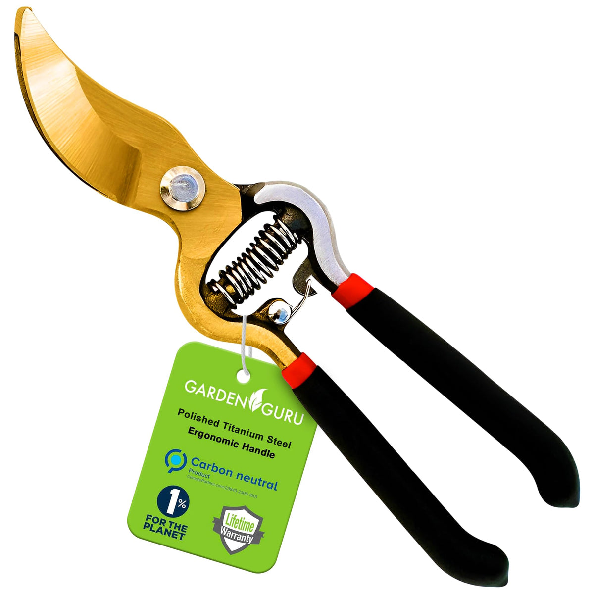 GARDEN GURU Classic Bypass Pruning Shears Clippers – Heavy Duty Forged Steel Garden Pruners – Safety Lock – Non Slip Comfort Grips – Cuts up to 1” Diameter – Professional Bypass Pruners for Gardening