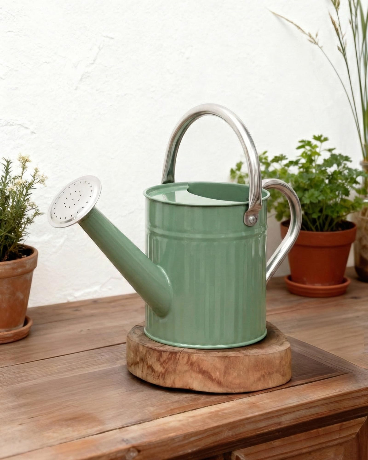 Bamworld Metal Watering Can for Indoor Outdoor Plant 1/2 Gallon Creamy