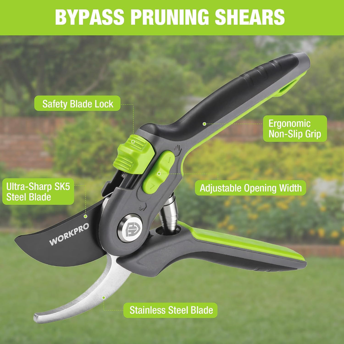 WORKPRO 8" Bypass Pruning Shears for Gardening with Dual-Size Opening