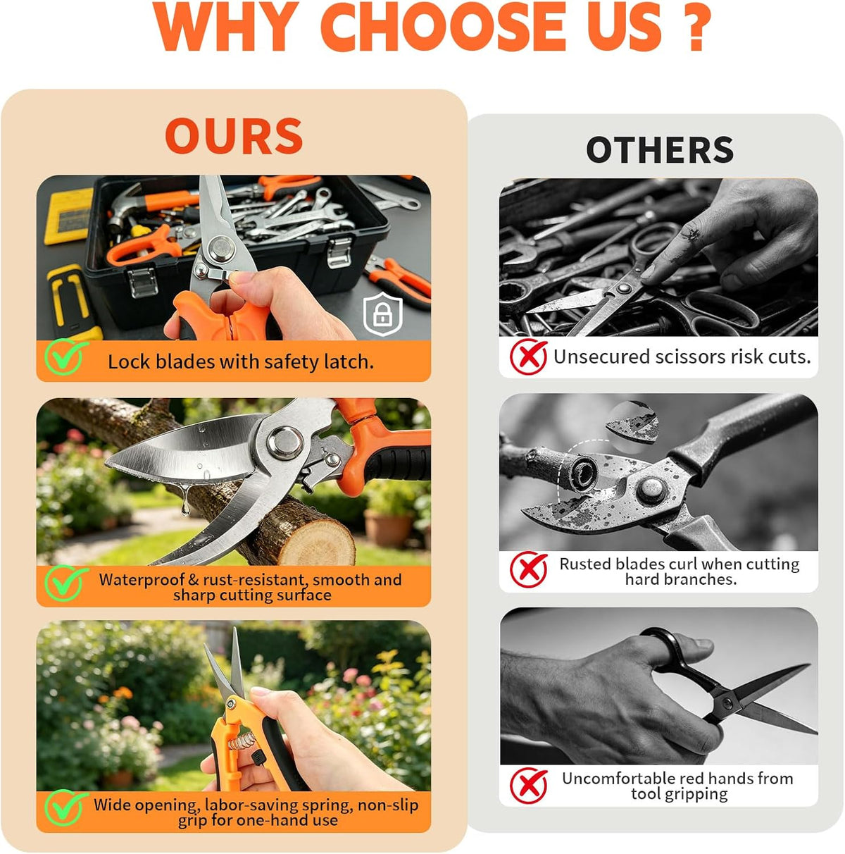 HoMaNa 4 Pack Garden Shears Pruning Set, Stainless Steel Multi-Blade