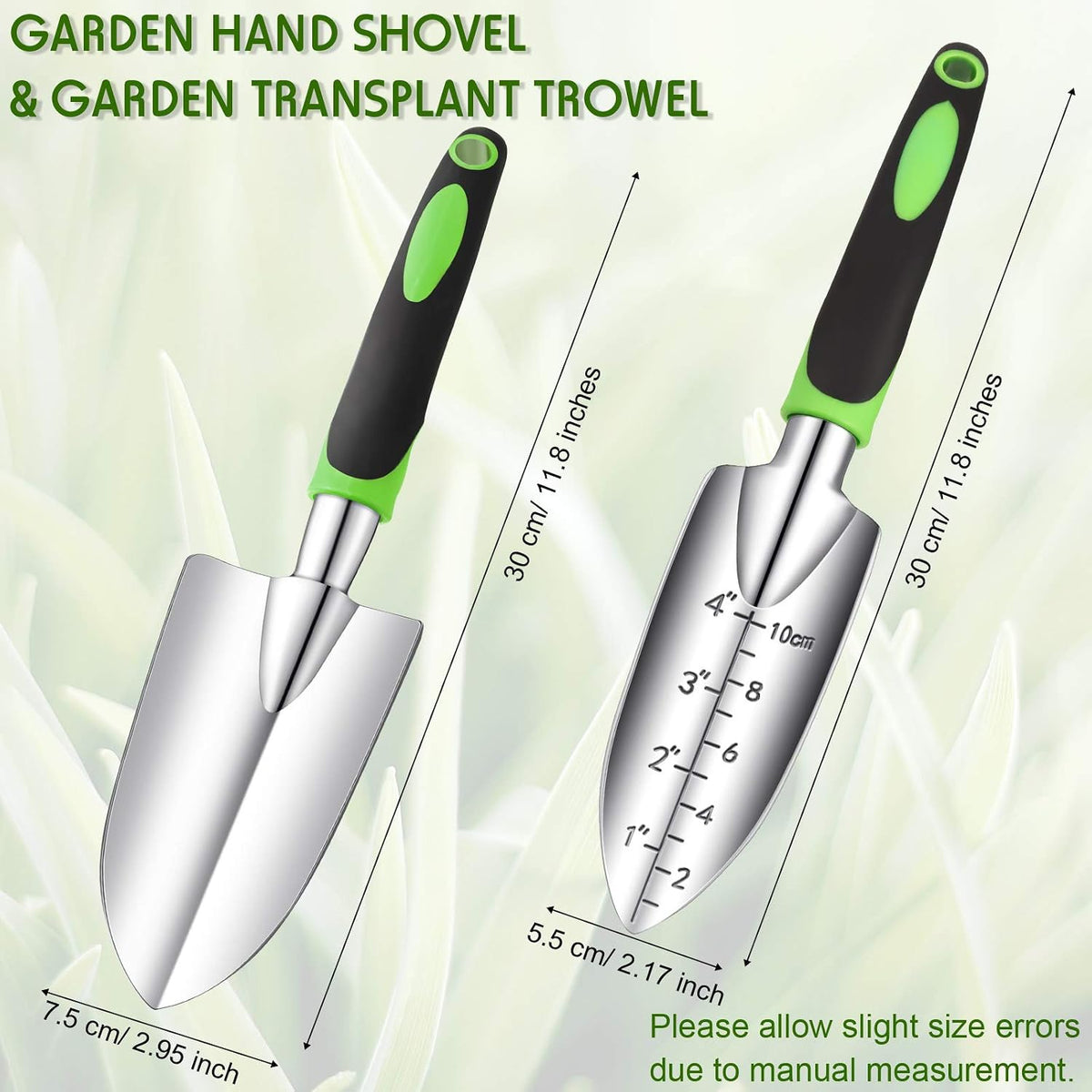 Honoson Garden Hand Trowel Transplant Trowel with Measurements Aluminum Alloy Planting Tools with Rubber Handle Small Gardening Hand Tools Shovels for Gardening Cultivating Transplanting Supplies