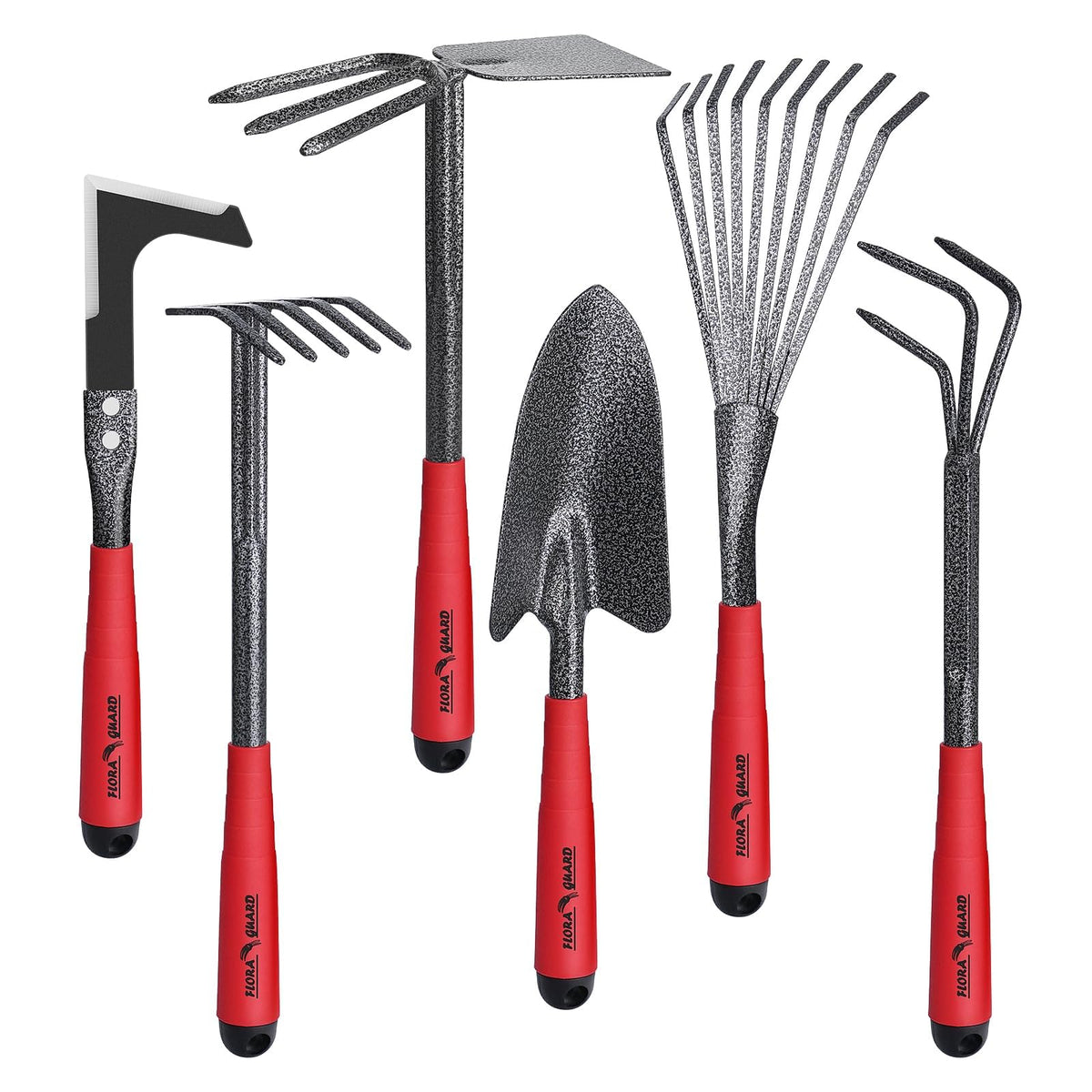 FLORA GUARD 6-Piece Garden Tool Set, Heavy Duty Steel Hand Tools