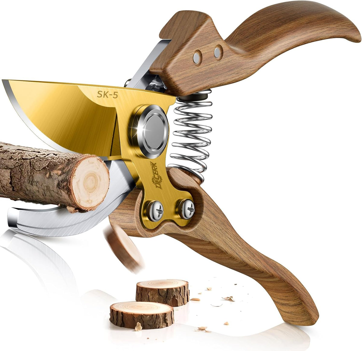 DECERK® 8.5" Premium Bypass Pruning Shears, Wood-Grain Garden Clippers