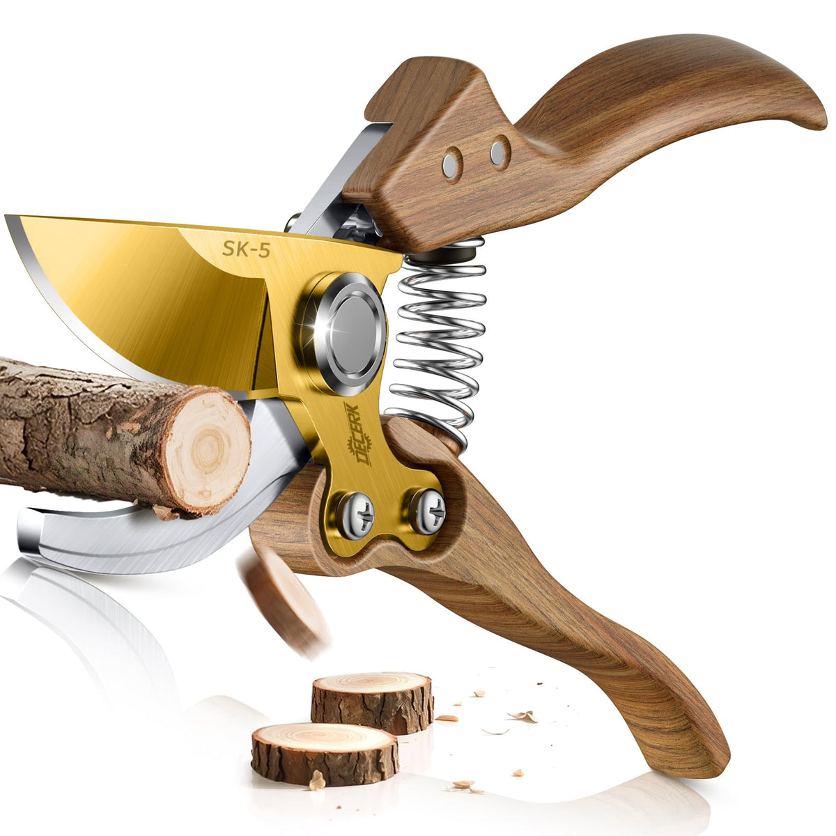 DECERK® 8.5" Premium Bypass Pruning Shears, Wood-Grain Garden Clippers