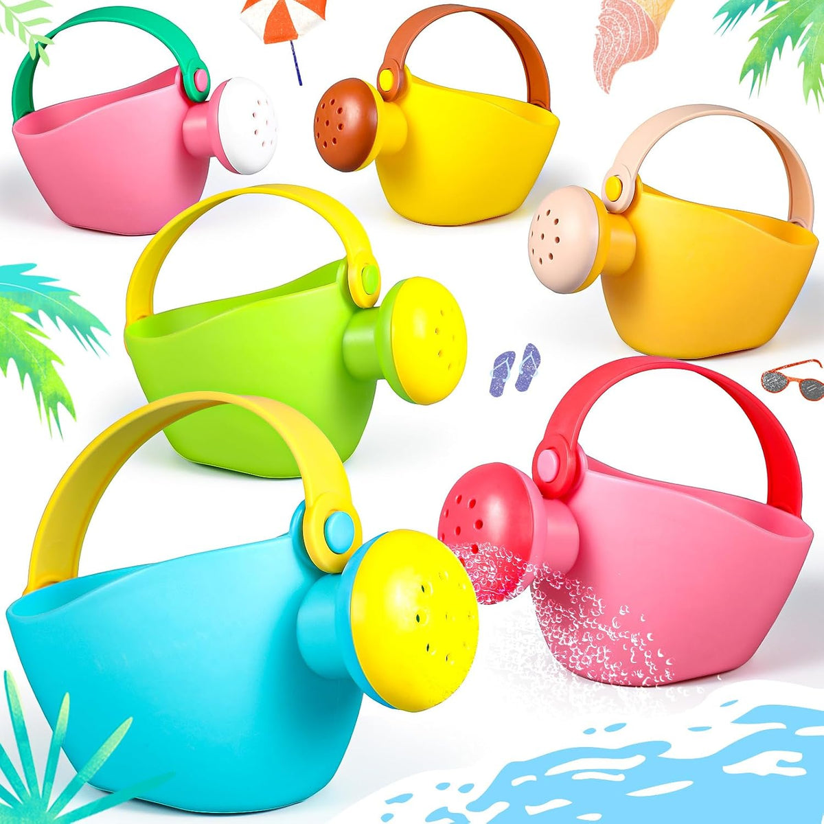 Gemscream 6 Pcs Watering Can Set Small Plastic Beach Watering Can Bath Toy Toddler Gardening Equipment Toy for Girl Boy Beach Outdoor Garden
