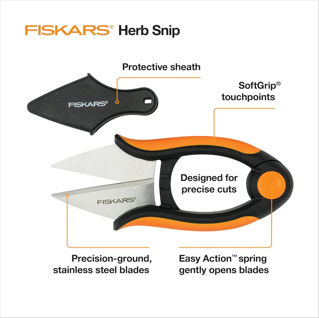 Fiskars 5" Herb Scissors, Garden Snips with Sheath and SoftGrip Handle