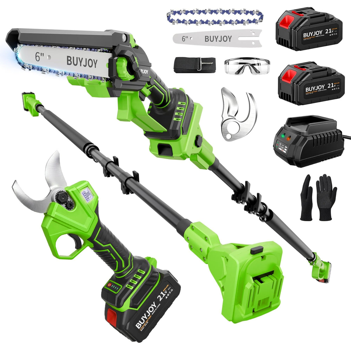 BUYJOY 4-in-1 Electric Pruning Shears & 6 Inch Pole Saw Combo