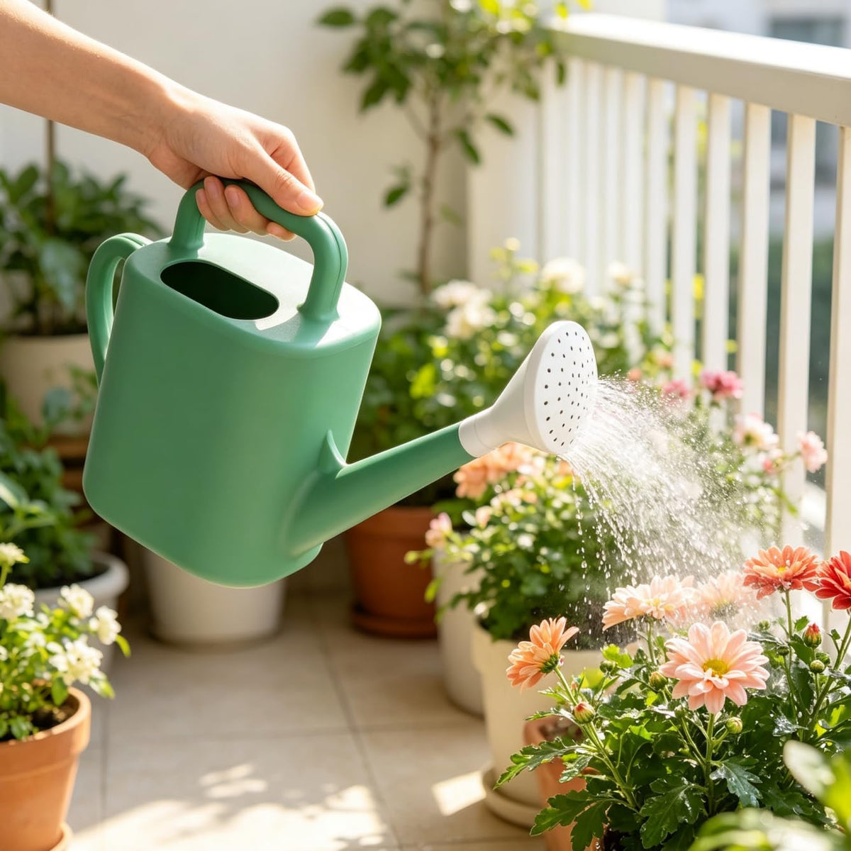 2 Gallon Green Resin Watering Can, Dual Handle No Spill Refill Indoor Outdoor Plants