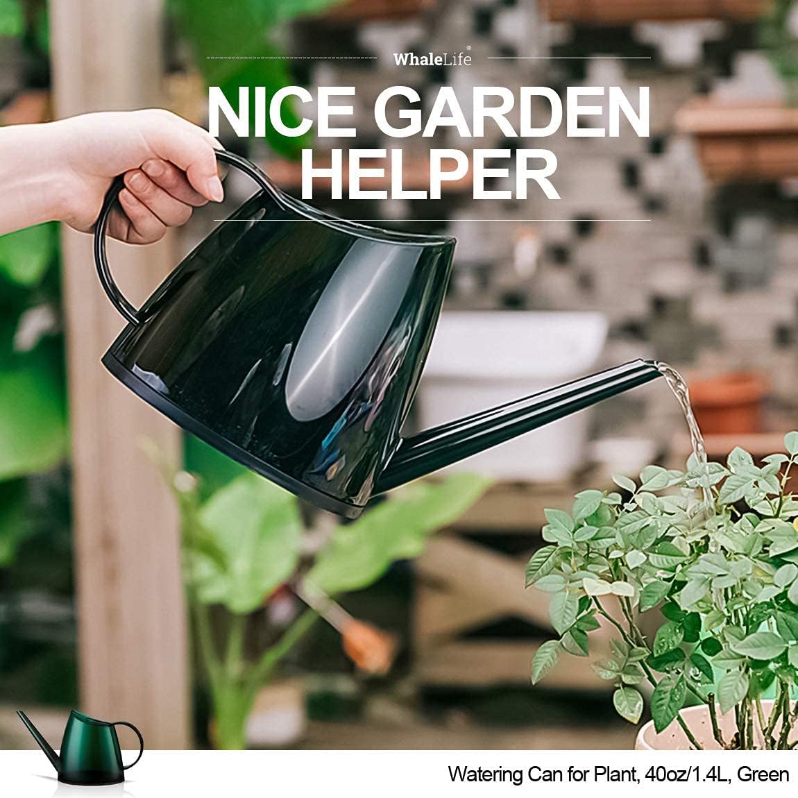 WhaleLife Small Indoor Plant Watering Can - 1.4L Dark Green Long Spout