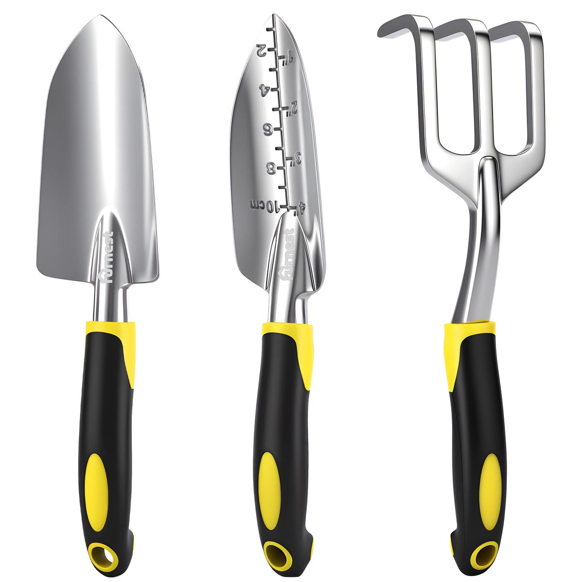 Garden Tool Set, 3 Pack Aluminum Heavy Gardening Kit Including Hand Shovel, Transplant Shovel and Hand Rake for Planting, Digging, Weeding