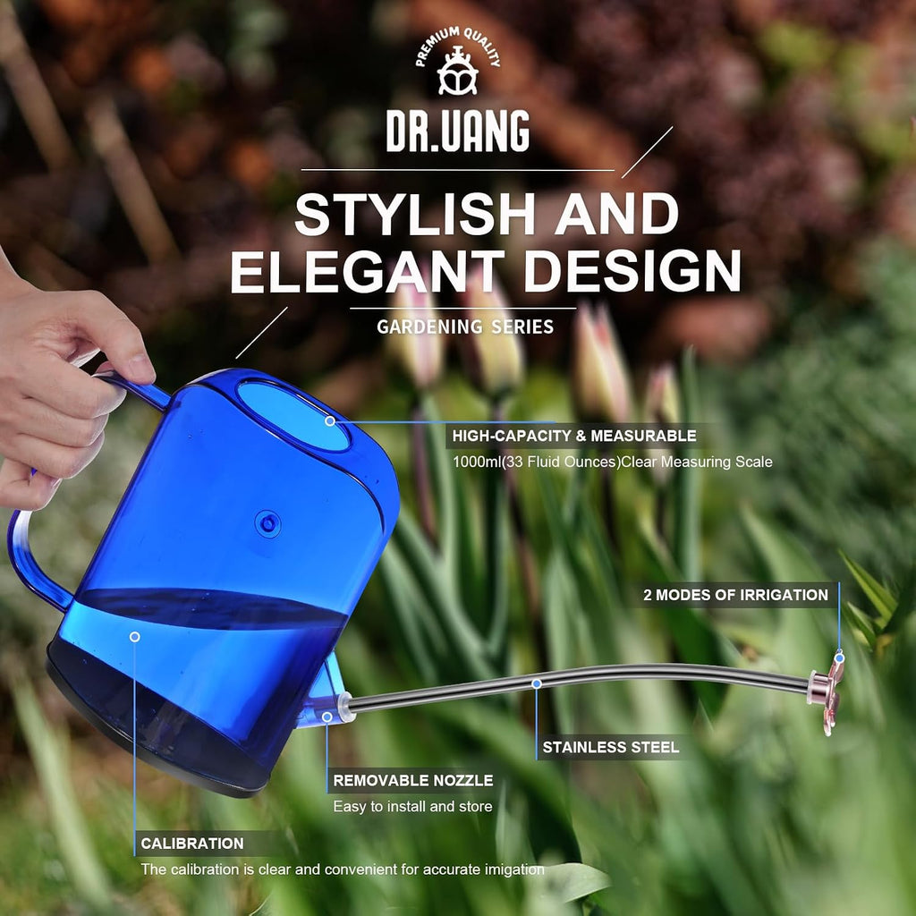 Watering Can Indoor for House Plants Small Watering cans with Long Spout Flower Model Sprinkler Head 1.2L (Blue, 1.2L)