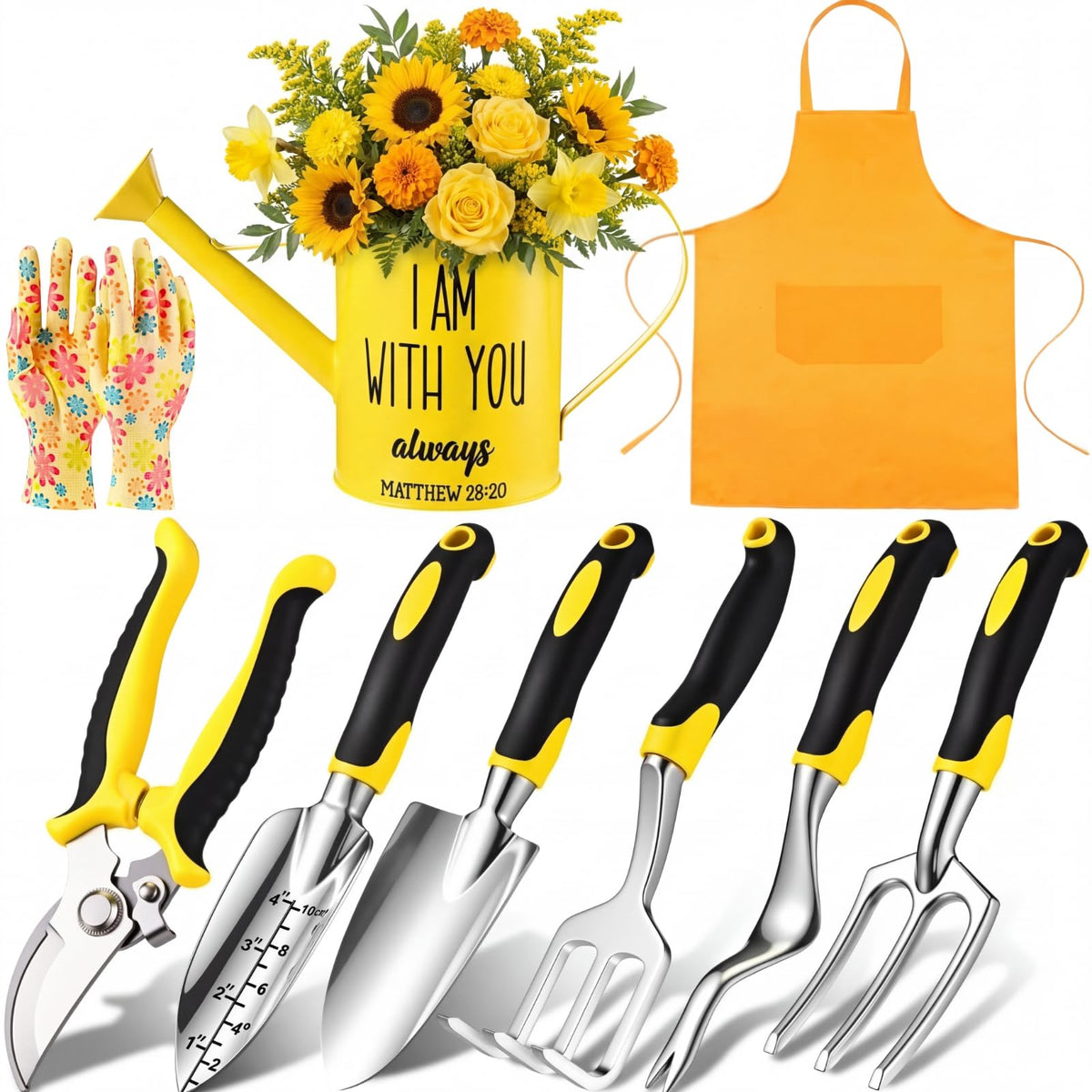 Blueweenly 9 Pcs Watering Can Garden Tools Kit with Bible Verse Christian Gardening Gifts for Women with Heavy Duty Garden Hand Tools 1.6L Galvanized Metal Can Apron Gloves for Mom Grandma(Pink)