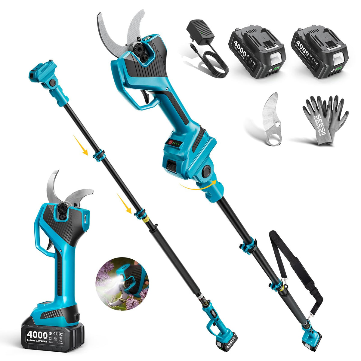 SEESII Electric Pruning Shears 4 Modes, 2.2" Cut Electric Pruners Cordless