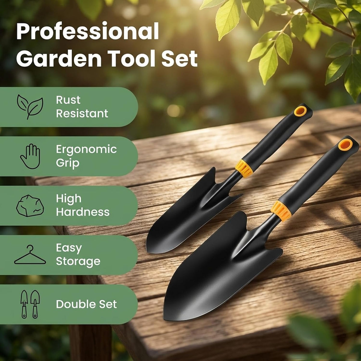 2 Pack Garden Trowel Shovel Set, Non-Slip Hand Spade for Planting