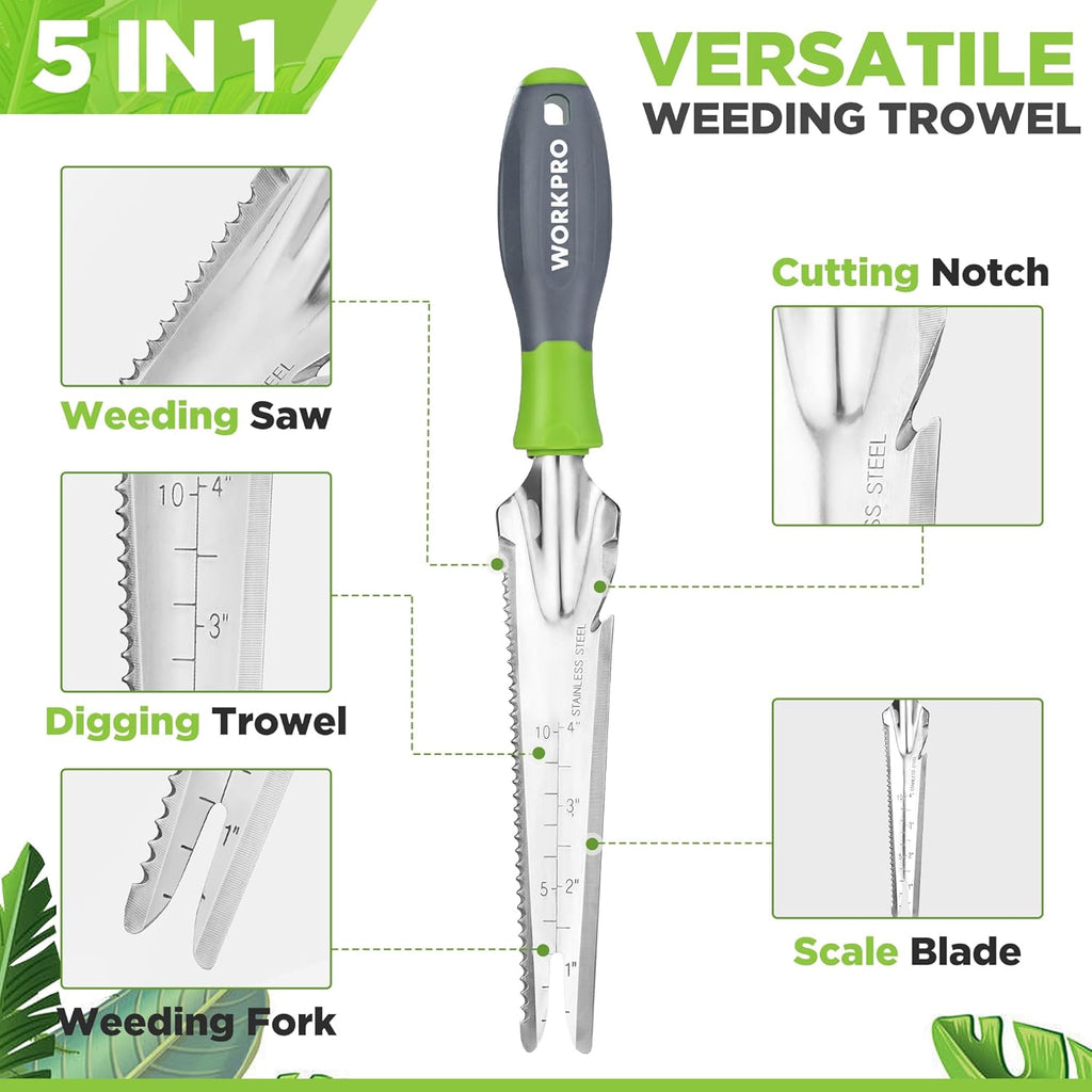 WORKPRO 5-in-1 Hand Weeder Puller, Stainless Steel Garden Trowel