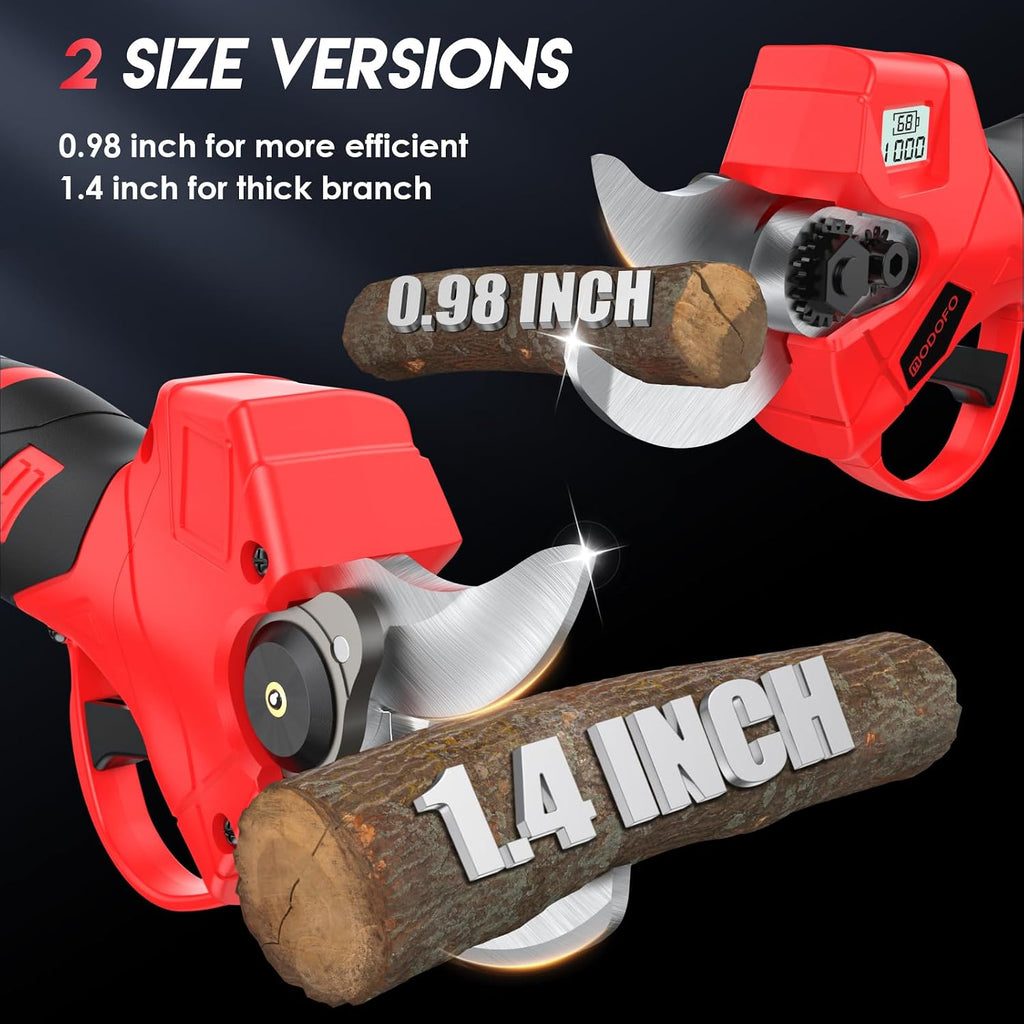Upgraded Electric Pruning Shears, 1.4" Cutting Diameter Cordless Pruner with LCD Display, Brushless Motor, 2×2.0Ah Rechargeable Batteries & Extra Blade for Garden Trees and Branches