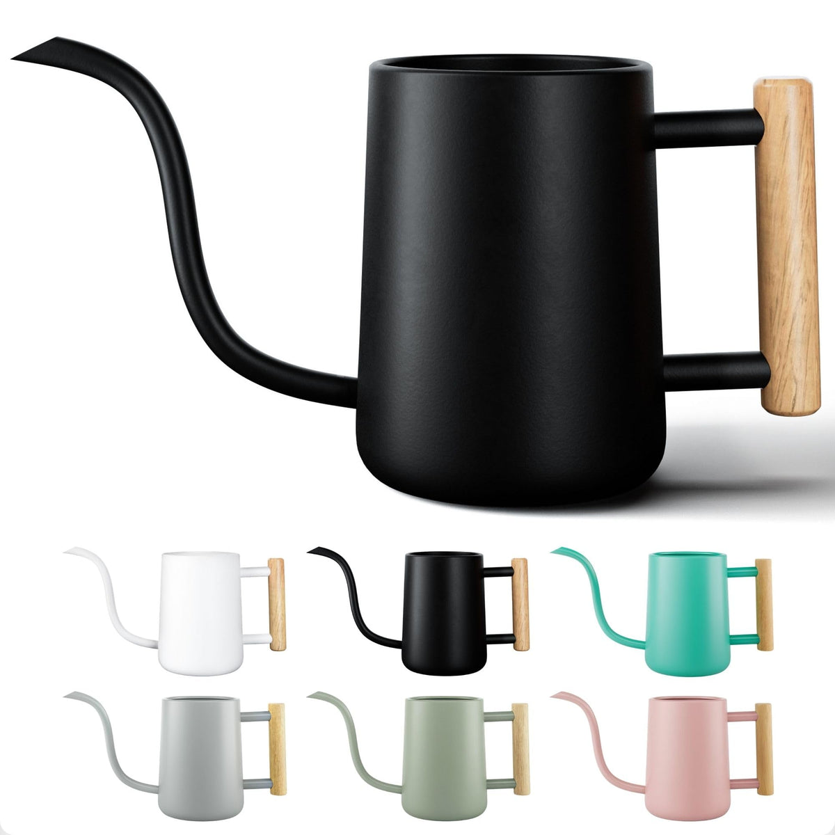 Metal Small Indoor Watering Can with Long Spout & Real Wood Handle, 35oz