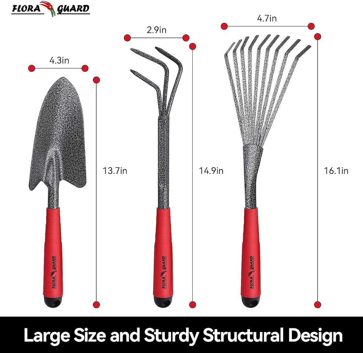 FLORA GUARD 6-Piece Garden Tool Set, Heavy Duty Steel Hand Tools