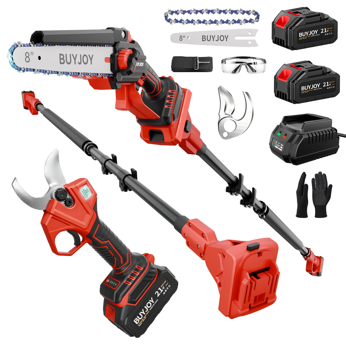 BUYJOY 4-in-1 Electric Pruning Shears & 6 Inch Pole Saw Combo