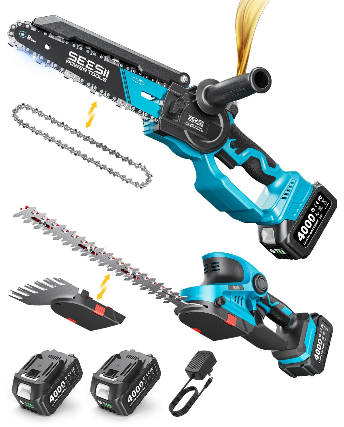 SEESII 2-in-1 Mini Chainsaw & Pruning Shears Combo, Brushless Motor