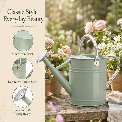 1 Gallon Metal Watering Can for Indoor Outdoor Plants, Cream Green