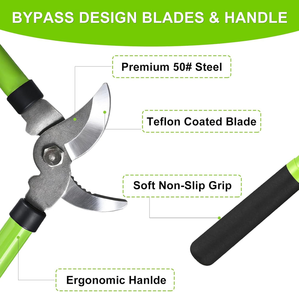 2Pcs High Carbon Steel Bypass Hand Loppers & SK5 Pruning Shears Set