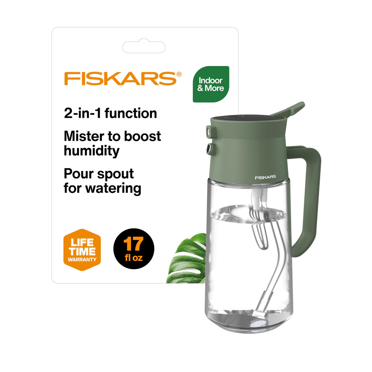 Fiskars 40oz Indoor Watering Can, Long Reach Spout, Anti-Drip Nozzle