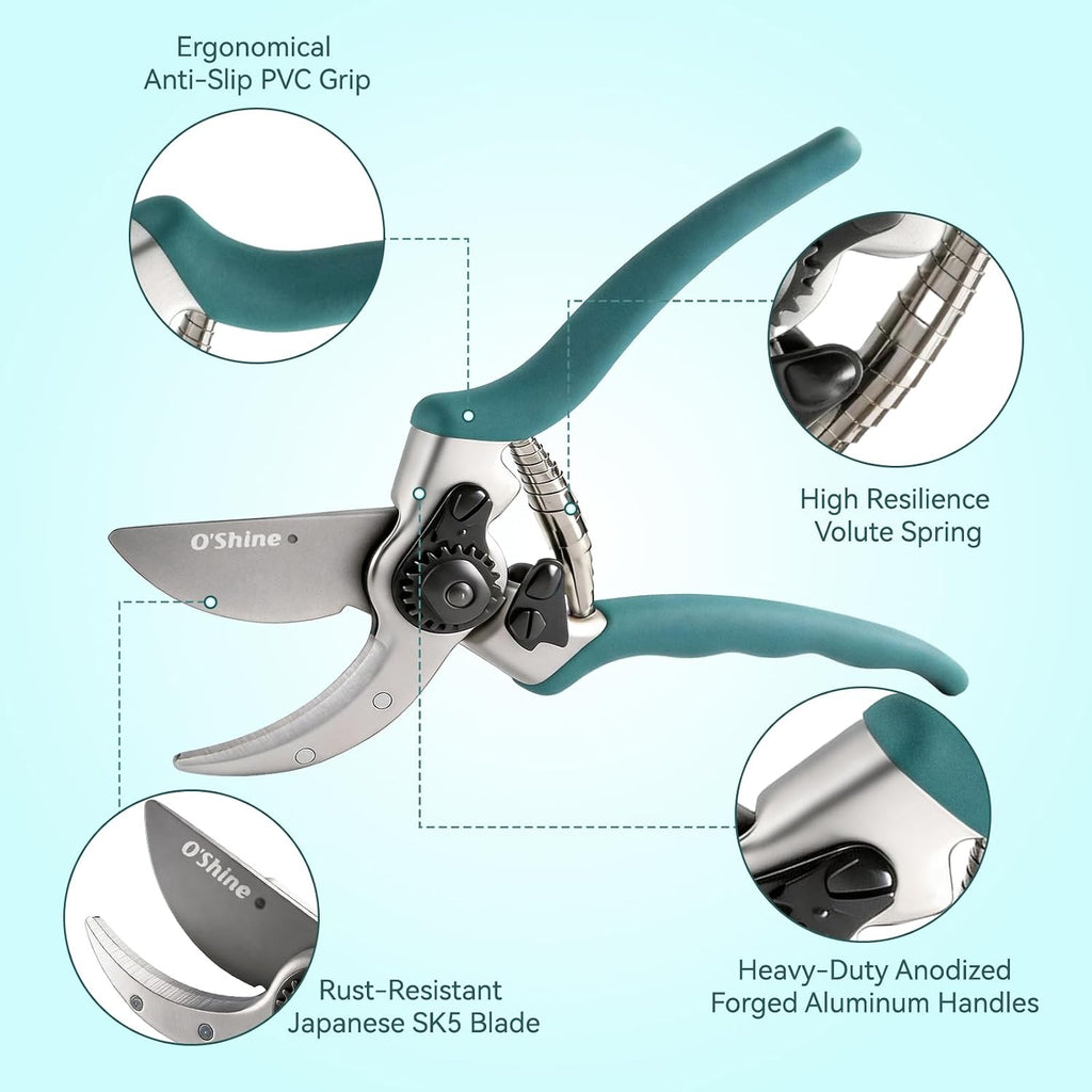 O'Shine Premium Bypass Pruning Shears - Heavy Duty Garden Shears