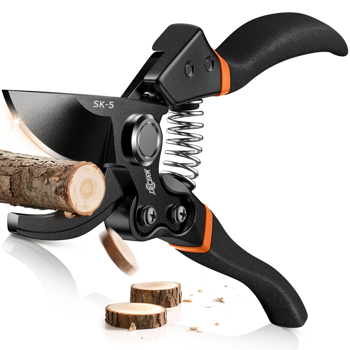 DECERK® 8.5" Premium Bypass Pruning Shears, Wood-Grain Garden Clippers
