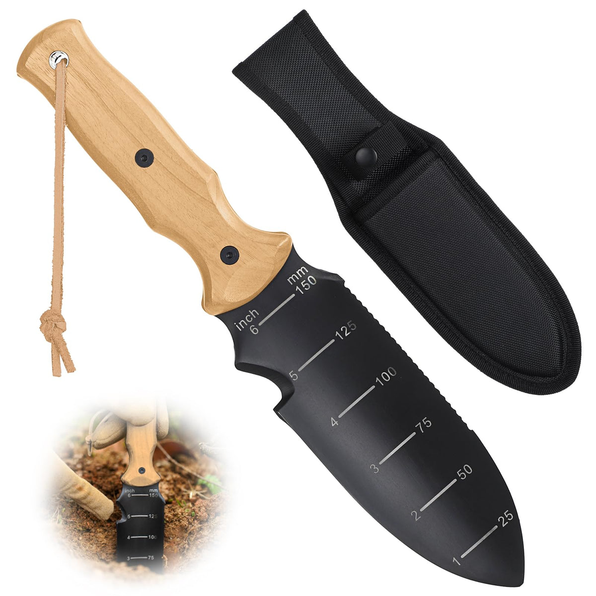 Hori Hori Garden Knife, Garden Tools Trowel with EDC Sheath & Hanging Hole